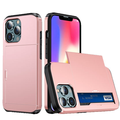 iPhone 17 & 17 Pro Max Slide Card Holder Case – Anti-Drop Protective Cover with Push Card Insert, Fits iPhone 14/15/16/17 Series